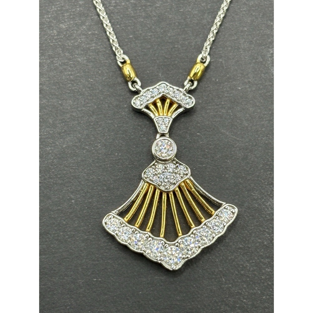 New Condition 18" Sterling Silver Two Tone Art Deco Style Pendant Moissanite GRA